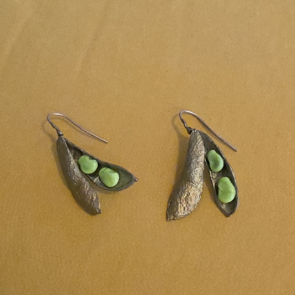 Michael-Michaud Jewelry - Handcrafted Green Peapod (Edamame) Drop Earrings By Designer Michael Michaud